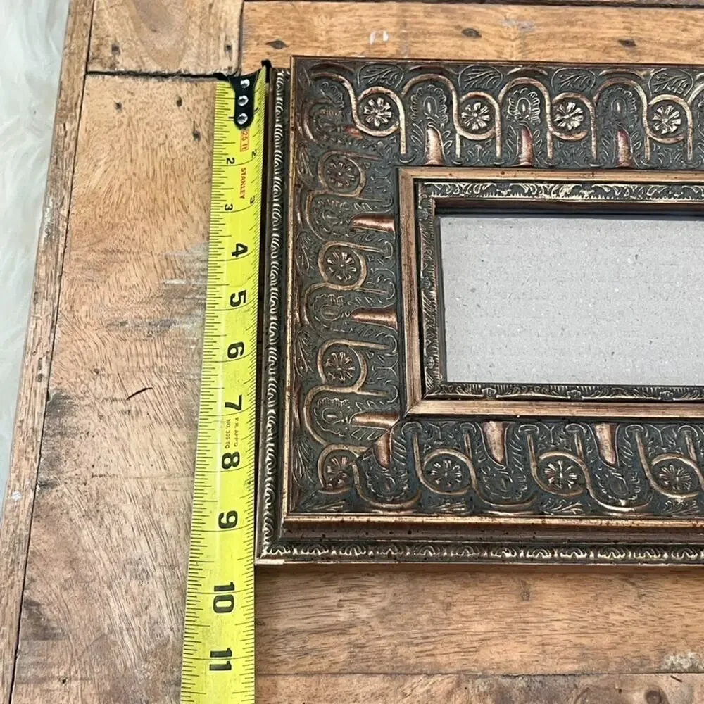 Vintage Picture Frame Ornate Embossed Floral Leaves Bell 4x6
